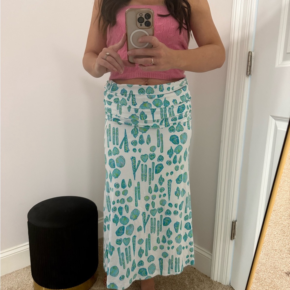 Lilly Pulitzer White and Teal Maxi Skirt